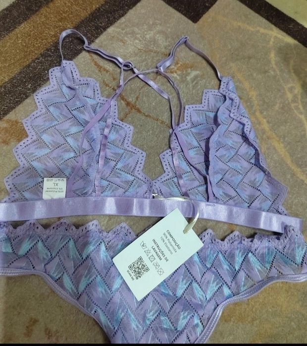 Conjunto lingerie renda lilás