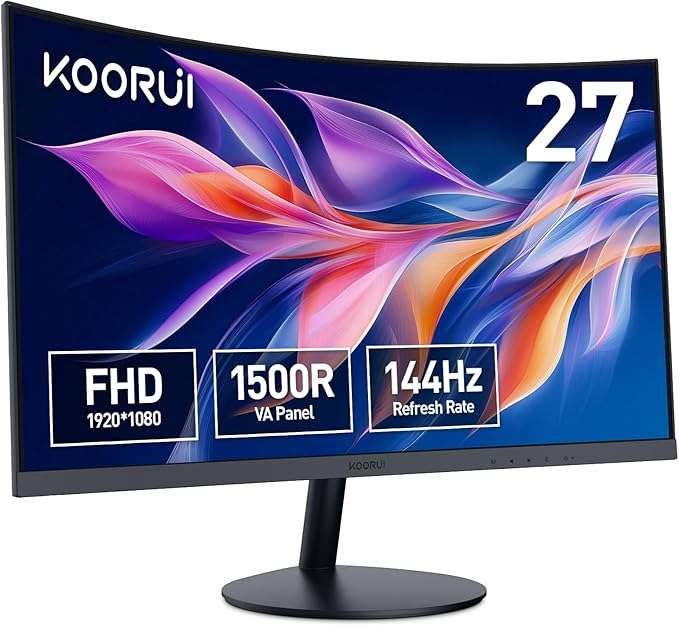 KOORUI 27N5CA 27" Zakrzywiony Monitor, Full HD, 75Hz, 1500R gamingowy
