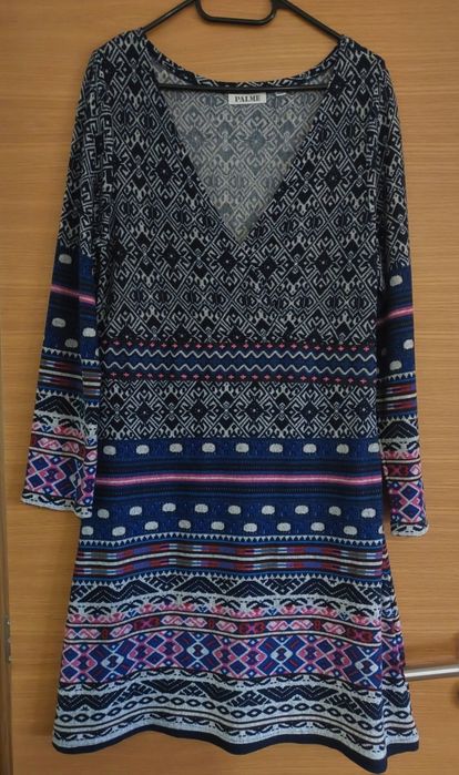 Vestido Estampado Étnico Azul, M/L