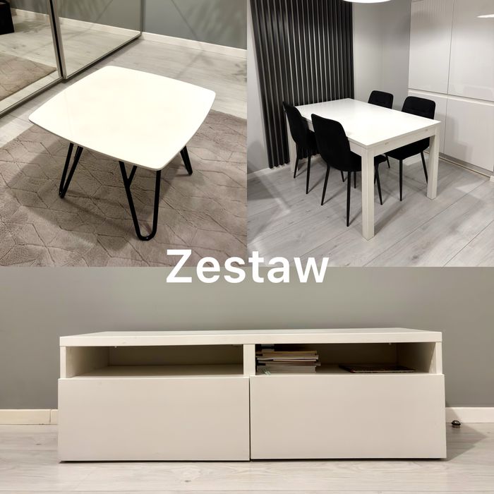 zestaw mebli - stolik kawowy, stół jadalniany, szafka rtv
