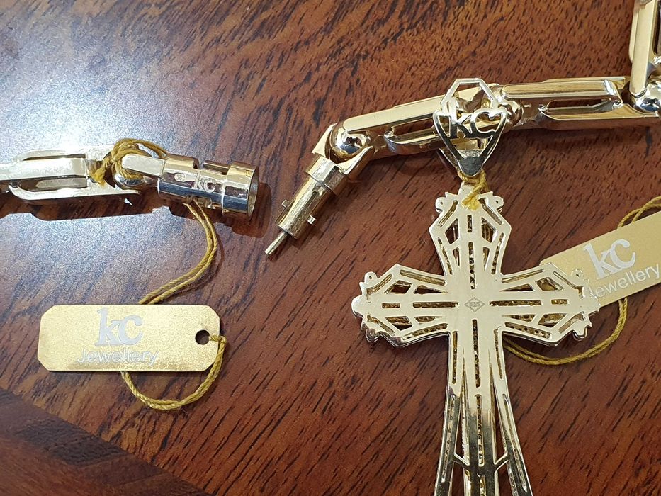 Złoty Łańcuch-87,5gr +KRZYŻ Z DIAMENTAMI-288 szt.-1,95 ct.- próba 585.