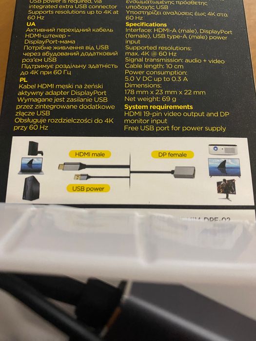 Cabo HDMI - DisplayPort e usb