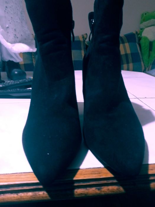 Botki czarne 38 zamsz obcas trapezowy