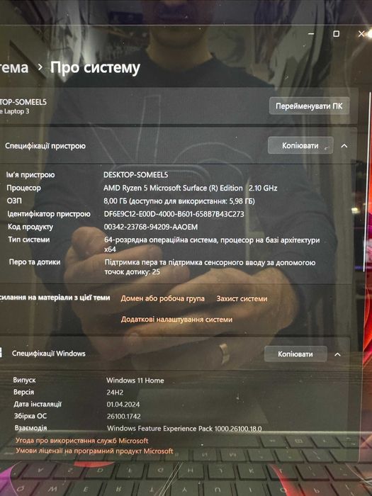 Microsoft Surface Laptop 3 1873 / 15" (2496x1664) IPS Touch / AMD Ryzen 5 3580U/ 8 GB DDR4 / 256 GB SSD /  Vega 9 Graphics