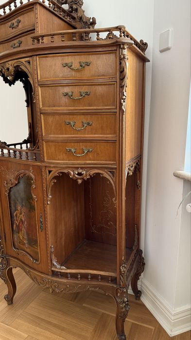 Pałacowy kabinet Rococo | Ręcznie malowany | XIX wiek witryna komoda konsola kresens