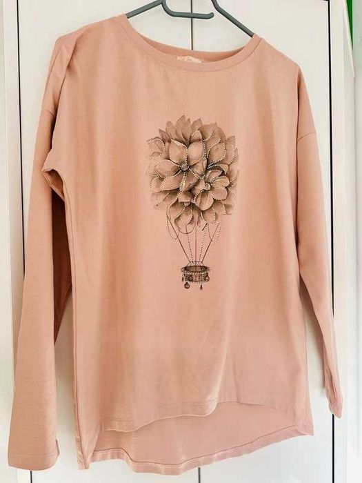 Bluzka long sleeve pudrowa zdobiona