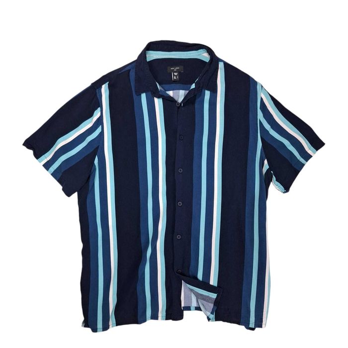 New Look koszula w paski męska z krótkim rękawem L 100% WISKOZA Y2K