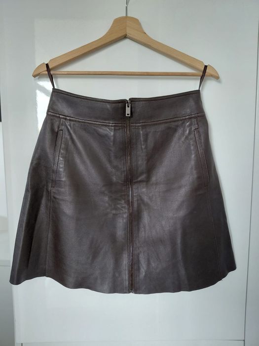 Spodnica ze skóry Massimo Dutti czekoladowa xs