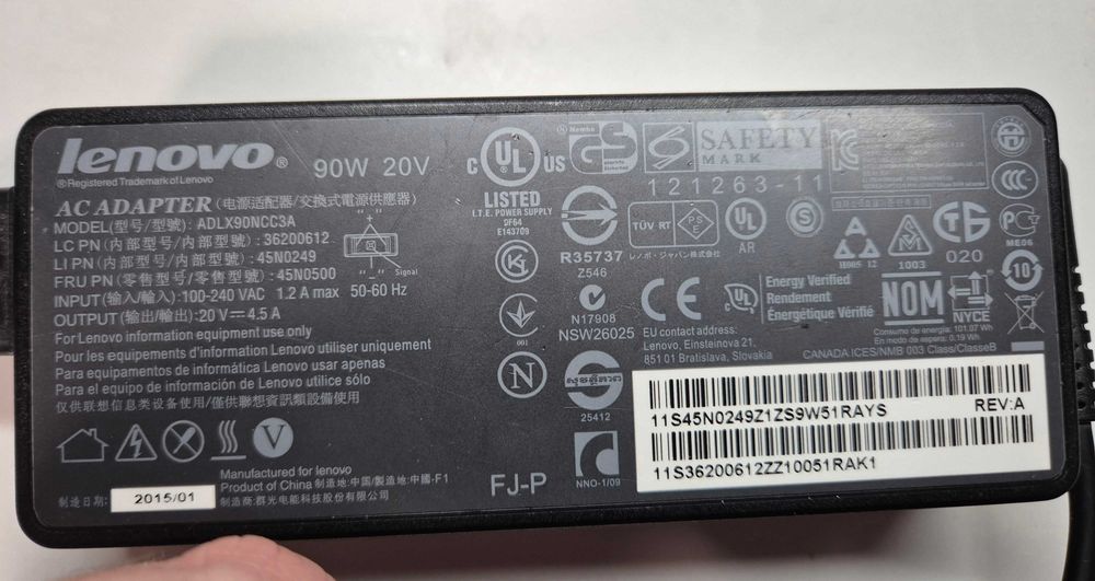zasilacz oryginalny lenovo 90W 20V slim tip ADLX90NCC3A