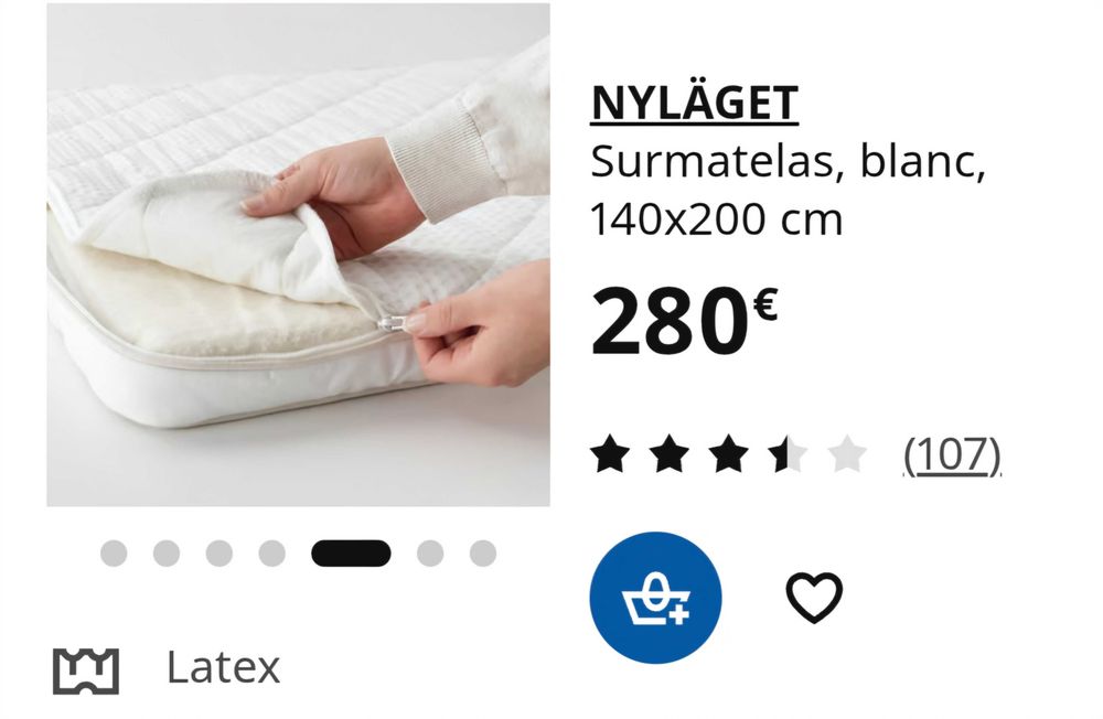 Topper (Sobrecolchão) 1,40 × 2,00 IKEA 100,00 €