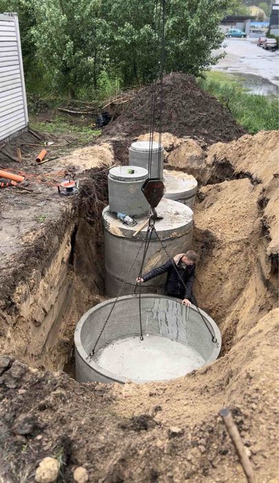 Септик під ключ Копання траншей Каналізація Монтаж бетонних кілець