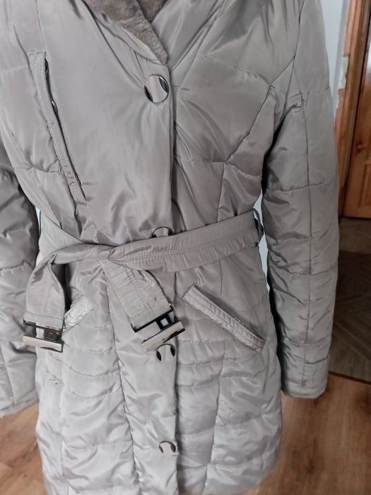 Kurtka bez dluga zimowa XL kaptur ocieplana