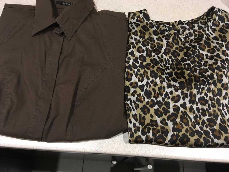 Bluzki damskie z krótkim rękawem, panterka, brązowa, rozm 38