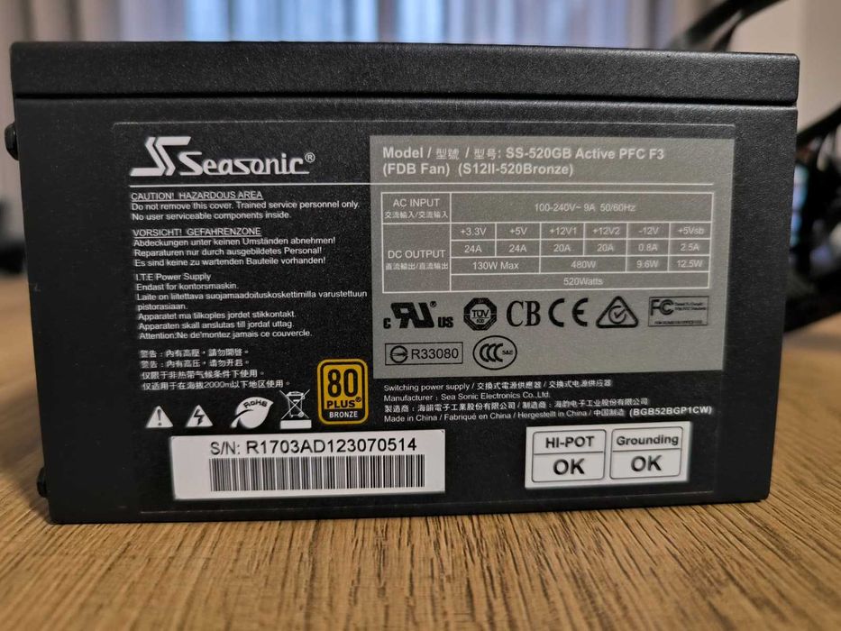 Seasonic S12II‑520 Bronze – Fonte 520W, Ventoinha Silenciosa FDB