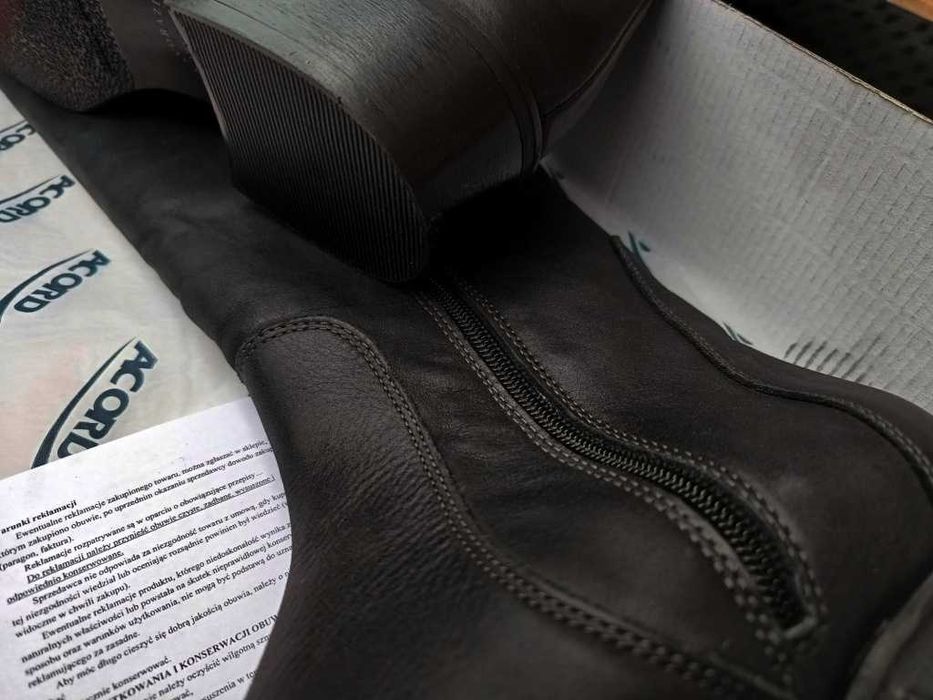 NOWE Buty-Kozaki OFICERKI Damskie-40 Naturalna Skóra 100% CZARNE Gw.6m