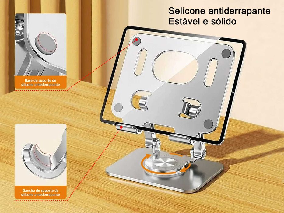 Suporte base rotativo 360° de alumínio p/ Notebook, Tablets, Kindle