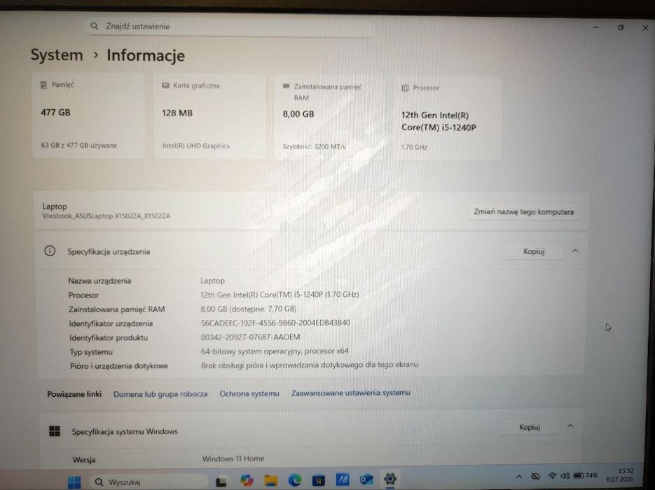 ASUS Vivobook 15 X1502ZA       Odbiór osobisty