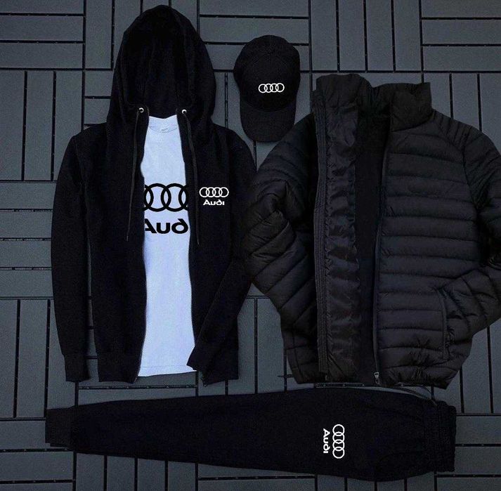 Audi костюм, футболка, кепка, куртка фліс 5в1 Ауді худі+штани кофта