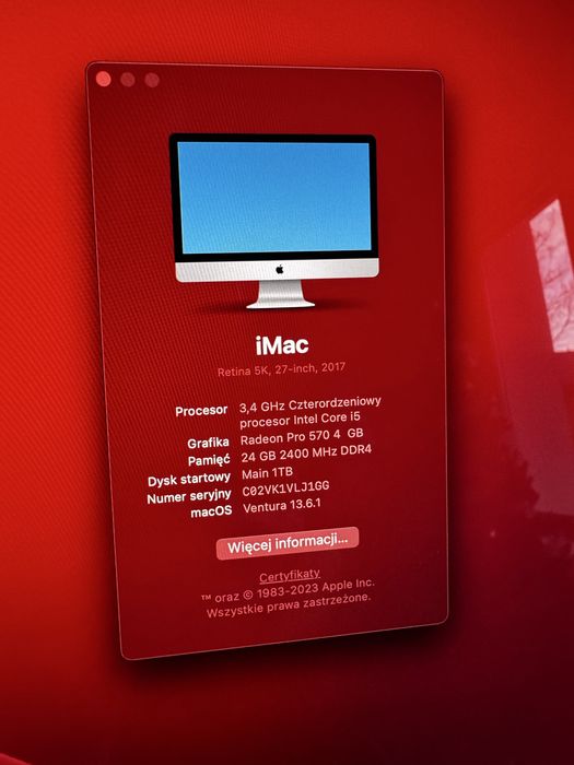 iMac 27” 2017 5k Retina | 1TB / 24GB RAM/ Grafika 4GB | Pełny zestaw |