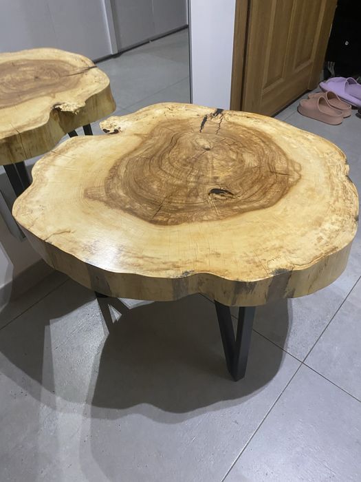 Stolik z plastra kasztana z żywicą loft-75/65cm