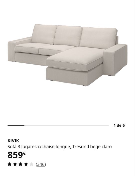 Sofá 3 lugares c/chaise longue KIVIK