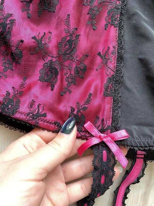 Пенюар пеньюар мереживний в сітку підтяжки рожевий чорний no secret