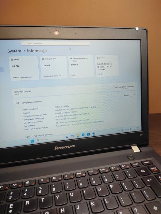SMUKŁY LAPTOP | Lenovo E31-80 | i3-6006U | 8GB RAM | 128SSD | Win11
