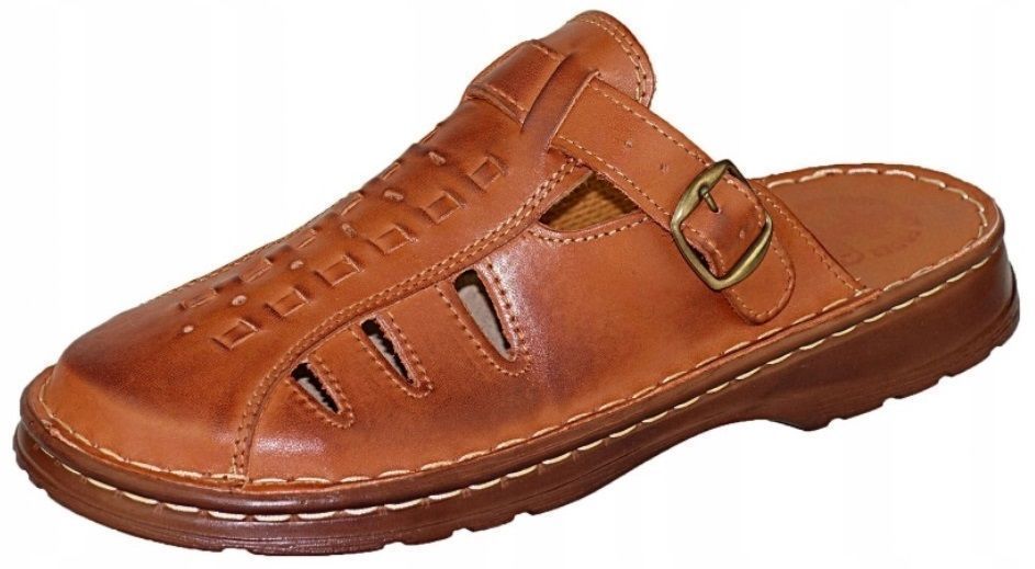 Klapki skórzane męskie skóra naturalna domowe kapcie brązowe POLSKA 45