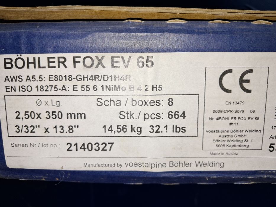 Elektrody spawalnicze zasadowe Bohler Fox Ev65 2,5 x 350