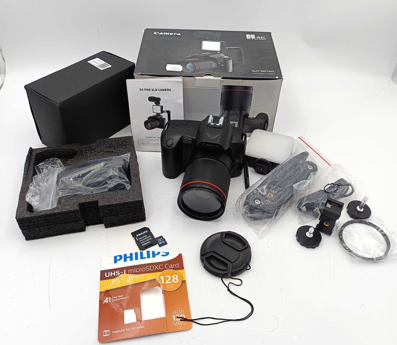 Aparat Cyfrowy D5 4K WiFi Vlog Kamera + Mikrofon + LED + karta SD 128GB