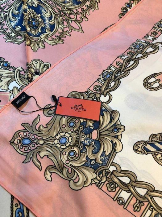 Рожева хустка в стилі  Hermes платок шовковий