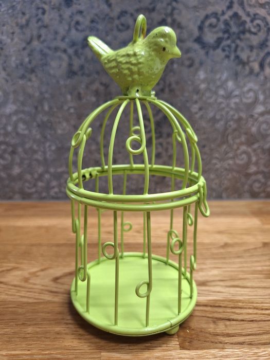 Klatka dekoracyjna metalowa zielona z ptaszkiem