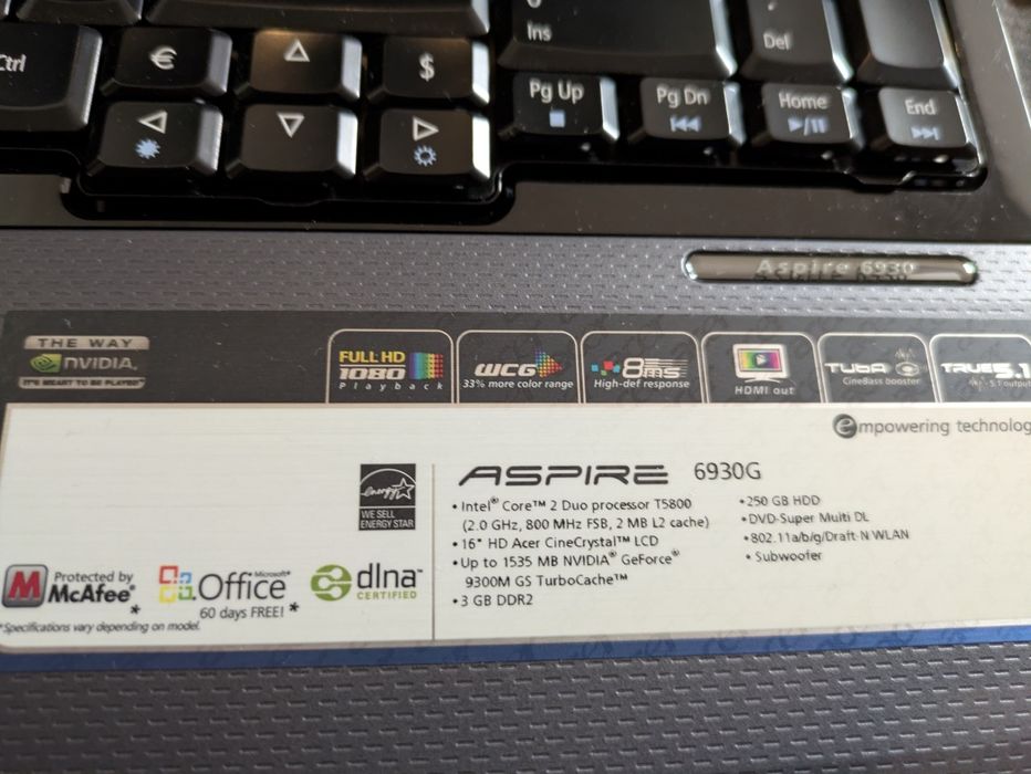 Acer Aspire 6930G (para reparação ou peças)