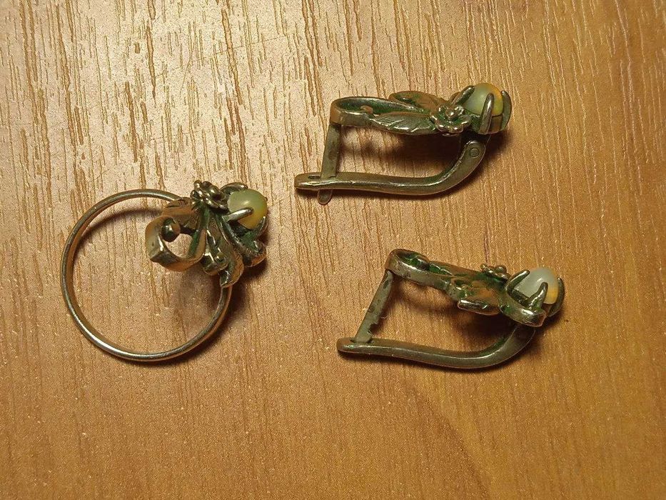 комплект кільце та сережки з мельхіору з опалом