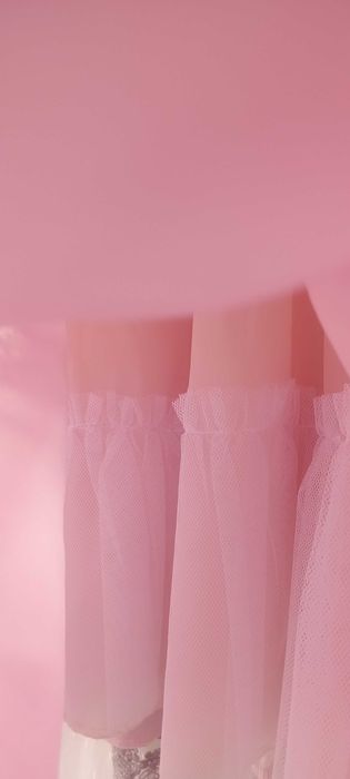 Elegancka suknia wieczorowa   MODELLO Różowa satyna i srebrna koronka