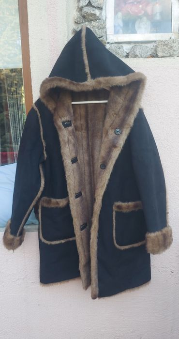 Dwustronny kożuszek damski kurtka zimowa płaszcz z kapturem Dennis Basso vintage XL 42 XXL