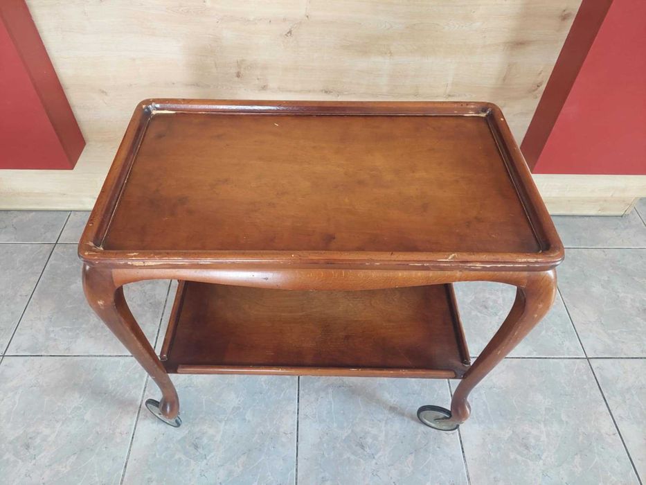 Wózek kelnerski drewniany lakierowany. Retro. Używany. Stan dobry.