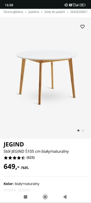 Stół biały z drewnianymi nóżkami z 4 krzesłami, jysk