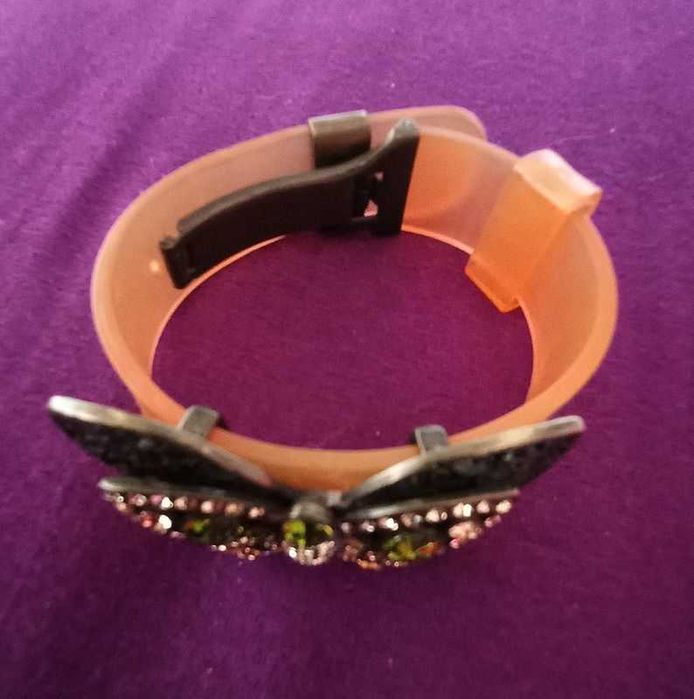 Bransoletka kolorowy motyl z cyrkoniami, szeroki pasek