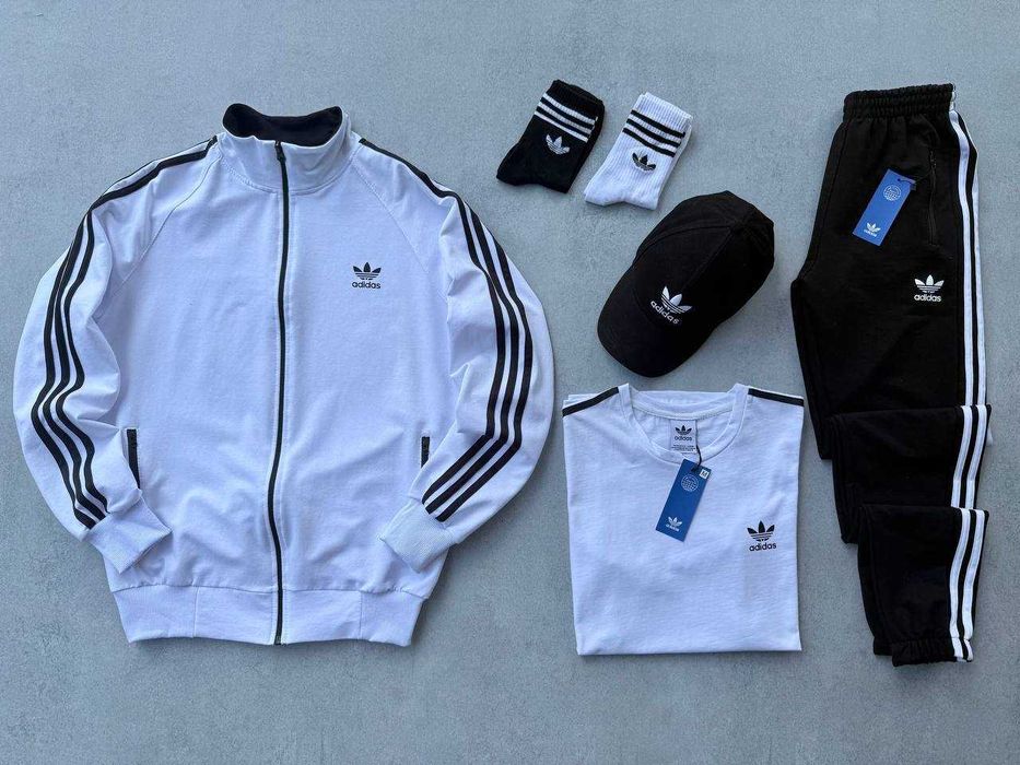 Чоловічий спортивний костюм Adidas (кофта + штани + кепка)