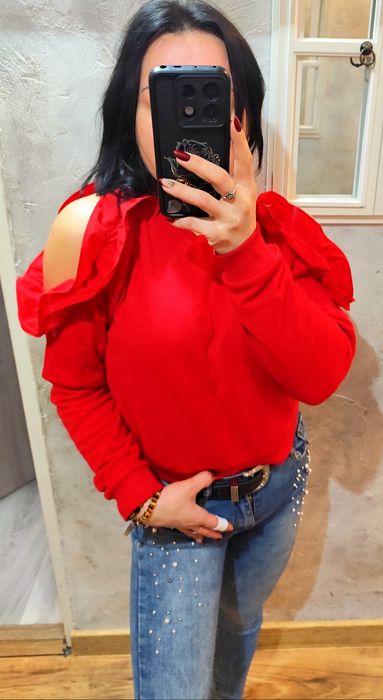 Sweter elegancki bluza damska młodzieżowa fishbone M czerwony