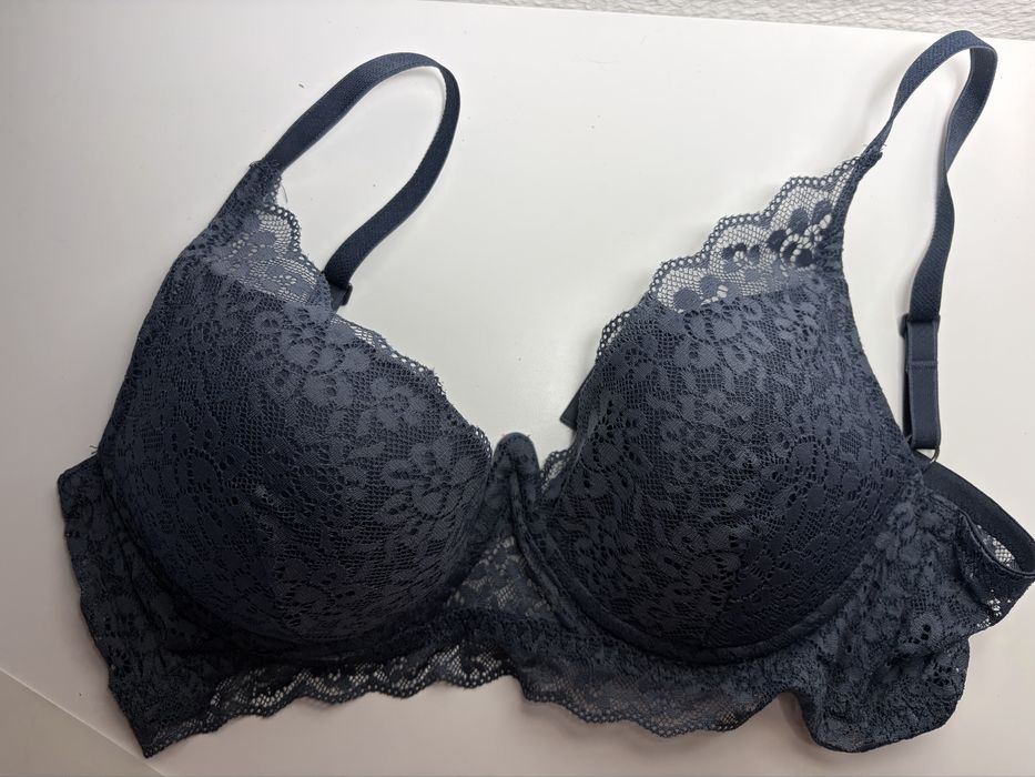 Sutia Tezenis 75C Azul Escuro Cinzento Novo Renda Almofadado Com Aros