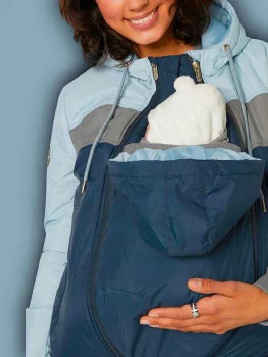 Kurtka ciążowa z wstawką niemowlęcą - Ocieplana z kapturem