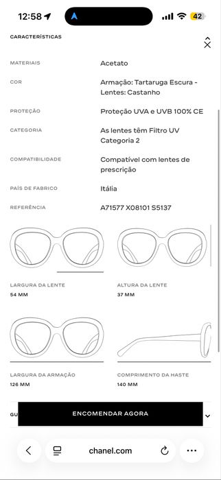 Óculos de Sol Oval Chanel