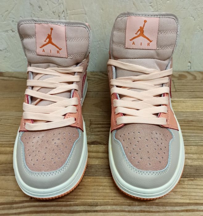 Nike Jordan кроссовки женские высокие оранжево бежевые натуральн кожа