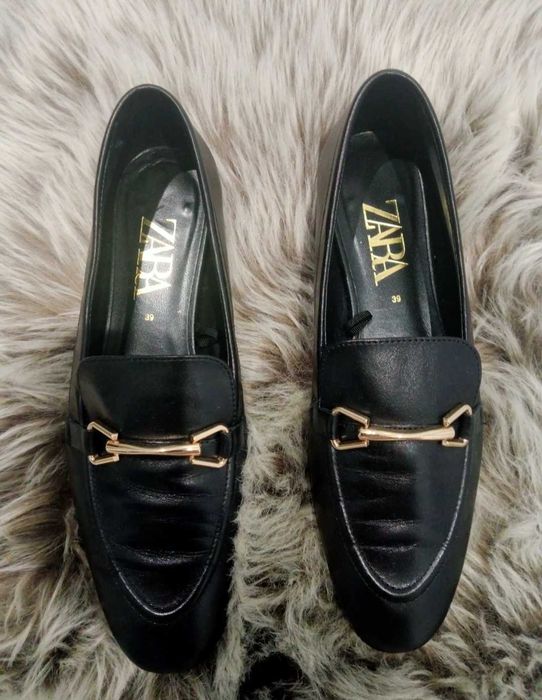 Zara czarne skórzane mokasyny polbuty oksfordy 39