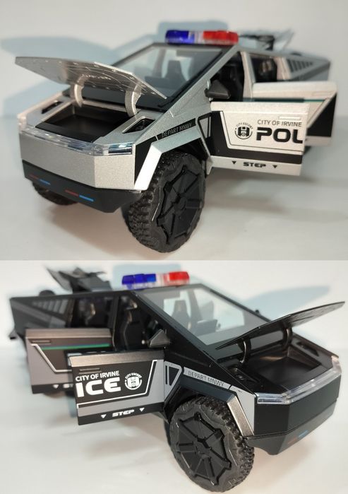 Tesla Cybertruck Полиция модель 1:24 XHD Метал звук Свет