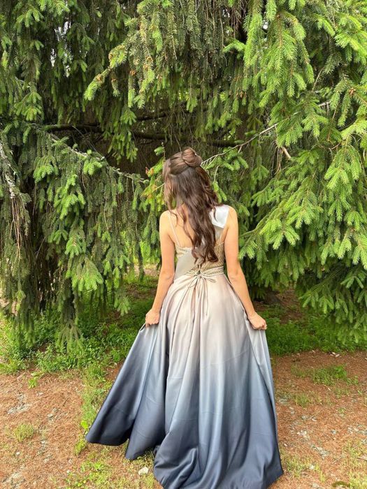 Вечірня випускна сукня градієнт. Колір: графітово-сірий. Розмір: M