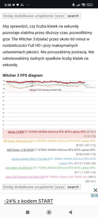 Aorus GIGABYTE 15 RTX 4070 TGP[140W] i7-13700H GWARANCJA
