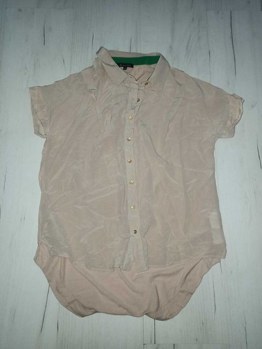 Jedwabna koszula z krótkim rękawem. Massimo Dutti. Rozmiar S. Beżowa. Stan idealny